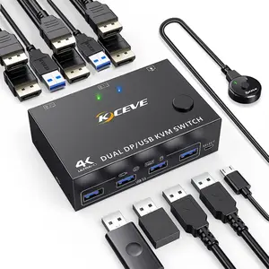 KVM Switch Dual Monitor DisplayPort 1.4 8K@30Hz 4K@144Hz 2 in 2 Out,DP1.4 KVM Switch and 4 USB3.0 for 2 Computers Compatible DP