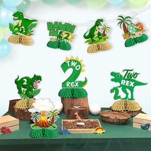 Decorazioni di Compleanno Two Rex, 8 Pezzi, Centrotavola Dinosauro per 2° Compleanno, Centrotavola a Nido d'Ape 'Sono 2' per Bambino - Product Image 2