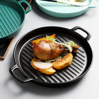 Plat de cuisson en céramique de vente chaude assiette à pizza ronde binaurale assiette four four à micro-ondes avec vaisselle de nourriture occidentale