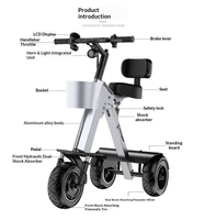 Tricycle électrique pliable à 3 roues, batterie au lithium, alliage d'aluminium léger, scooter à 3 roues, tricycle électrique