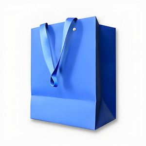 Sacs en papier d'emballage en carton bleu 200 g/m², taille personnalisée, impression de logo noir, vente en gros d'usine - Product Image 2