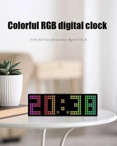 Réveil numérique RGB coloré créatif <span class=keywords><strong>avec</strong></span> commande vocale, fonction <span class=keywords><strong>de</strong></span> chronométrage, affichage 12/24H, alimentation USB, décoration d'intérieur, blanc - Product Image 5
