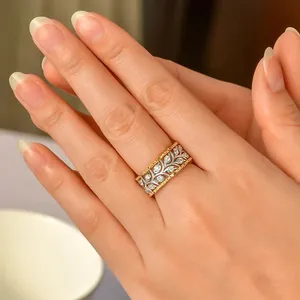 CAOSHI Anelli all'Ingrosso di Lusso con Design a Foglia, Placcatura Bicolore, Anelli a Fascia Traforata per Donne, Spose, Feste, Matrimoni e Fidanzamenti - Product Image 5