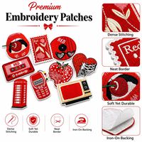 En gros, Patchs brodés thermocollants et à coudre, rouges, rétro vintage, motifs cœur, cerise, fraise, papillon, cassette