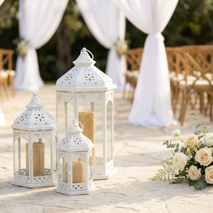 Wholesale White <b>Moroccan</b> Style Metal Handmade Lead Free Candle Holder Lanterns for Home & Wedding <b>Decor</b> - Product Image 2
