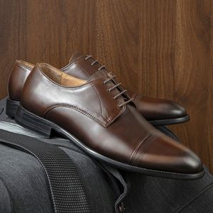 High Quality Trendy Men's Genuine Leather Oxford Lace-Up Closure <b>Pointed</b> Toe Office Career Casual Dress Shoes Patchwork - Product Image 6