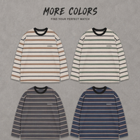 T-shirt décontracté vintage années 70 à épaules tombantes pour homme, avec petit logo DTG, col contrastant et rayures teintées en fil, manches longues