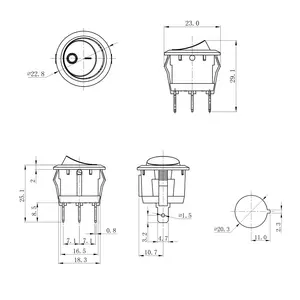 JEC 6A 250V JS-606-2AL-Q-RB-3H ein aus beleuchteter runder Wipp schalter