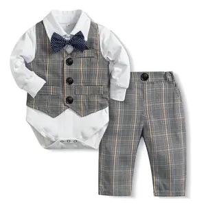 Wholesale Newborn Formal Outfit Boy 4-Piece Gentleman Clothes Suits Baby Boy Rompers 6-9 Months Toddler Clothes for Boys