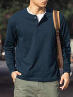 T-shirt Henley unisexe ample et uni, coupe ajustée, manches longues, streetwear, haute qualité, vente en gros pour hommes