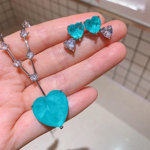 Fashion Eco-friendly Copper 10*10/20*20mm Blue Large Zircon Oversized Pendant and <b>Earrings</b> Ring Jewelry <b>Sets</b> for Bold Statements - Product Image 1