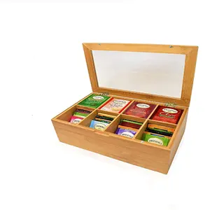 Natural Bamboo Storage Organizer Wooden Tea Box With Lid