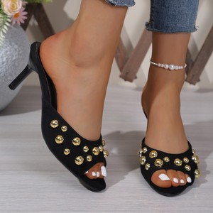 2025 New Spring Formal Fashion Trend Square <b>Toe</b> Metal Rivet <b>Closed</b> <b>Toe</b> Slingback <b>Sandals</b> Red French Stiletto High Heels Shoes - Product Image 4