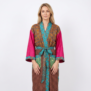 Robe Kimono en Soie Vintage pour Femmes, Élégante, Bohème, Imprimée de Fleurs, Vêtement de Salon, Vêtement de Nuit de Plage, Respirant, Taille Unique - Product Image 1