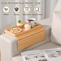 Bandeja Plegable para Sofá de Bambú, Mesa para Apoyabrazos de Sofá, Diseño Anticaídas, Contenedor de Alimentos de un Solo Nivel, Portavasos para Aperitivos y Bebidas