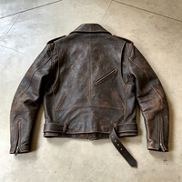 Veste en cuir pour homme, style moto, avec logo brodé en relief personnalisé OEM, fermeture éclair, effet vieilli et délavé.