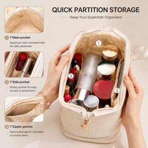 Pochette cosmétique personnalisée pour femmes, sac de rangement pour maquillage de voyage avec porte-pinceaux, pochette de rangement pour articles de toilette, logo personnalisé, vente en gros - Product Image 4