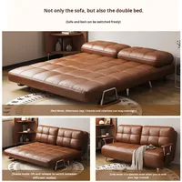 Sofá cama plegable de cuero encerado al óleo para dos personas, apartamento pequeño, cama extensible integrada de doble uso