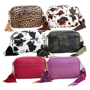 leopard/cow print/camouflage shoulder bags with tassel female purse crossbody bag women