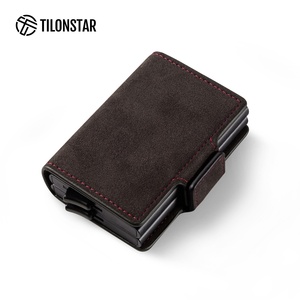 TILONSTAR TVC200DA Multi-Cards Doble Aluminio Presión Tarjetero Gamuza Cuero Pop up Wallet Business Card Holders Case - Product Image 4