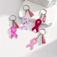 Porte-clés en cuir PU rose pour la sensibilisation au cancer du sein, cadeau souvenir de campagne, bijoux faits main pour femmes
