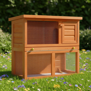Casa para conejos de madera marrón con alambre de hierro extraíble, mueble para mascotas de exterior, tamaño mediano - Product Image 2