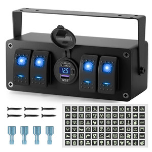 Waterproof 12V 4 Gang ON OFF Latching Switch Panel PD+QC3.0 Dual Usb Car Charger Led Voltmeter <b>Socket</b> Rocker Switch Panel Box - Product Image 1