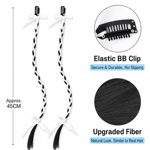 Fermagli per capelli a doppia treccia per ragazze, neri e bianchi, con fiocchi, per costumi e travestimenti per bambini - Product Image 2