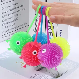 Christmas Novelty Toys Squish Stress Balls Tpr Flashing Led Light Up Hairy Puffers Ball Toys