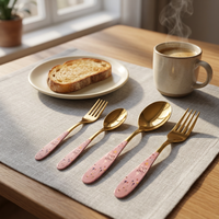 Ustensile de table modèle personnalisé poignée couverts en acier inoxydable plaqué or couteau fourchette cuillère ensemble de couverts