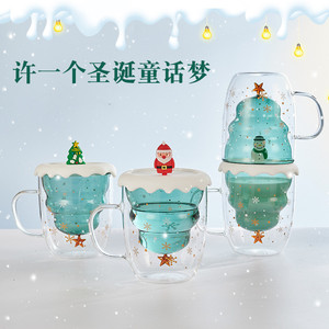 Christmas Glass Cup Double Wall With Handle Star Design For Holiday Party - Product Image 3