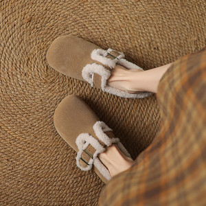 2025 mode boucle sangle hiver Birkenstocks chaussures haute qualité daim supérieur chaud doublé polaire antidérapant semelle en caoutchouc abricot - Product Image 2