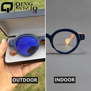 <span class=keywords><strong>2026</strong></span>年クラシックラウンドフォトクロミックメガネ メンズ ブルーライトカットPC レトロラウンド反射防止メガネ 調光レンズ 光学 - Product Image 3