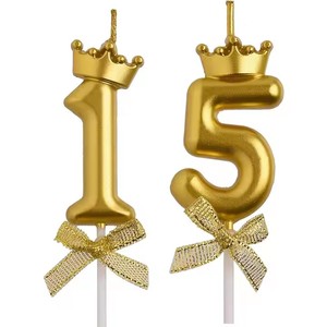 Nouveau Glitter Golden Bow NumberShape Digital 0-9 Party Custom extra Tall 20 Sparkling Happy Birthday Number Cake Candles - Product Image 1