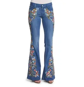 2024 latest explosive models ladies elastic high skinny jeans embroidered Slim thin washed flared pants women's jeans