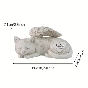 Statue commémorative de chat ange en résine personnalisable - Plaque en forme de cœur gravable (nom/date), design ailé endormi, idéal pour la décoration de jardin - Product Image 6