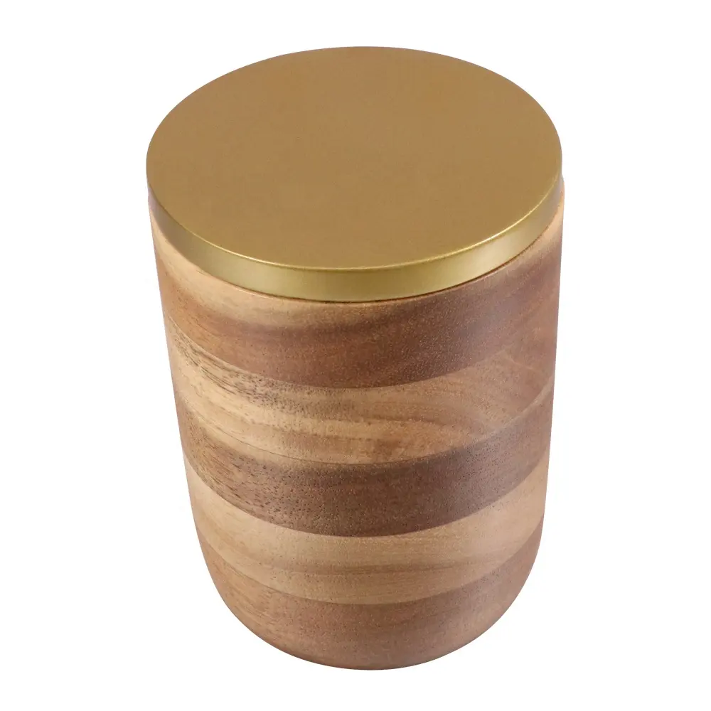 Aufbewahrung behälter für Akazienholz-Kaffee-Tee-Vorrats behälter mit goldenem Metall deckel