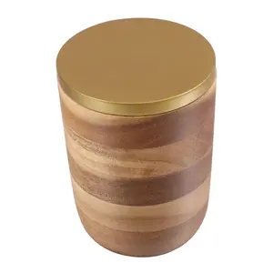 Tarro de almacenamiento de madera de Acacia para café y té, recipiente de almacenamiento con tapa de metal dorado