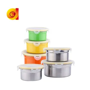 Color Set Food Storage Stainless Steel Fresh Seal Bowl Set with Plastic Lock Lid