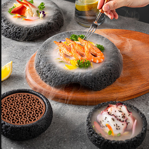 Meteorite Planet Bowl Assiette de roche volcanique moléculaire créative Plats et assiettes de glace sèche artistique japonaise - Product Image 6