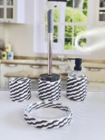 Élégant ensemble de salle de bain noir et blanc distributeur de savon lotion bouteille et brosse de toilette Kit accessoires de décoration intérieure