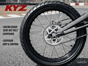 Ensemble de roues Supermoto KYZ 17 pouces 7116-T6 avec moyeu à tirage droit anodisé, jante noire, rayons argentés, disque de frein, pour la course urbaine, mise à niveau professionnelle - Product Image 6
