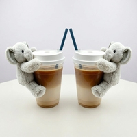 Vente en gros d'éléphants mignons en peluche personnalisés avec velcro pour tasses à café, animaux en peluche, jouets câlins, OEM/ODM