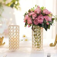 Vase à fleurs en acrylique argenté, décoration de mariage, centre de table, porte-bougie cylindrique doré, décoration de fête et de mariage