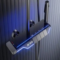 Ensemble de douche gris pistolet touches de piano entièrement en cuivre Salle de bain bain à température constante affichage numérique avec lumière ambiante