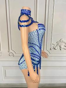 Body de Lentejuelas Azules Brillantes con Flecos para Mujer, Traje Sexy de Danza del Vientre, Disfraz de Espectáculo, Atuendo de Discoteca, Ropa para Cantante y Bailarina de Escenario - Product Image 4