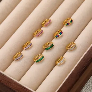 Women Hoop Earrings Wholesale Price 925 Silver Fashion Colorful Earrings 18k Gold Plated Fashion Baguette Small Hoop Earring For Women