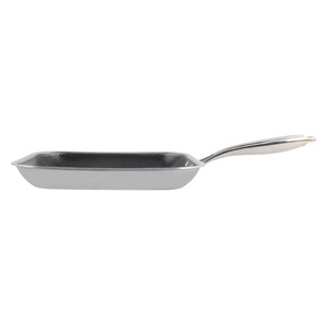 Poêle à frire carrée en acier inoxydable TrPly antiadhésive avec surface rainurée pour steak, compatible induction - Product Image 2