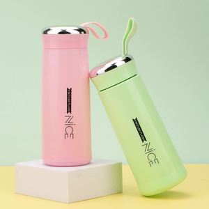 Großhandel Promotion Free Gift 400ml Tragbare Frosted Gradient Glas Wasser flasche mit Deckel und Schnur - Product Image 5