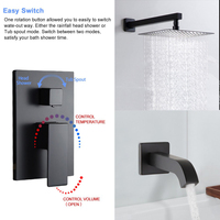 Système de douche encastré noir avec pomme de douche pluie et cascade, robinet de douche encastré pour salle de bain avec bec de baignoire
